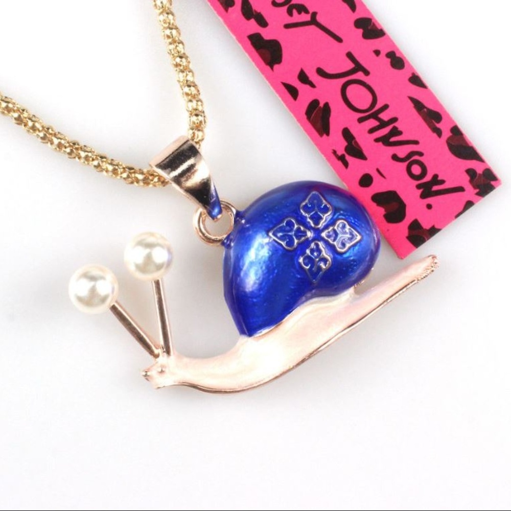 Betsey Johnson Enamel Blue Snail Necklace - Picture 4 of 5